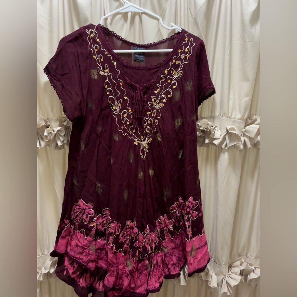 Embroidered Burgundy and Pink Women's Top